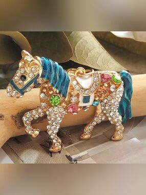 Western Bag Charm Rhinestone Horse Bag Charm Blue